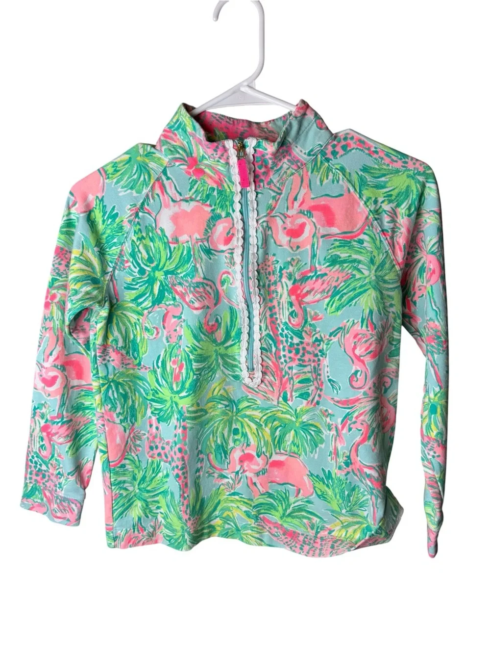 Lilly Pulitzer Girls' Skipper Popover On Parade Long-Sleeve Top Green Pink